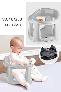 Bebek Banyo Oturağı - Vakum Tabanlı Bebek Mama Oturağı Gri ürün fotoğrafı