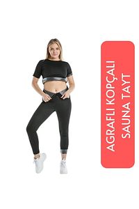 Zayıflatan Termal Sauna Agraflı Terleten Yüksek Bel Zayıflatan Spor Tayt ürün fotoğrafı