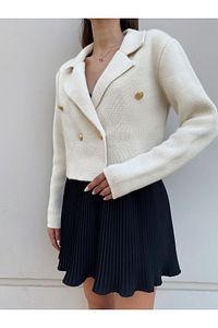 Kadın Altin Düğmeli Basic Triko Crop Hırka Blazer Ceket Cardigan ürün fotoğrafı