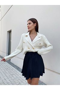 Kadın Altin Düğmeli Basic Triko Crop Hırka Blazer Ceket Cardigan ürün fotoğrafı