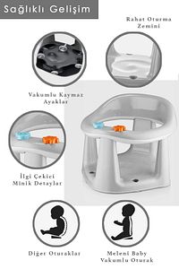 Bebek Banyo Oturağı - Vakum Tabanlı Bebek Mama Oturağı Gri ürün fotoğrafı
