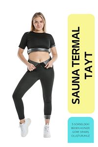 Zayıflatan Termal Sauna Agraflı Terleten Yüksek Bel Zayıflatan Spor Tayt ürün fotoğrafı