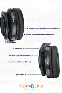 Kablosuz Bluetooth Mikrofonlu Kulaküstü Kulaklık Led Işıklı Katlanabilir Beyaz ürün fotoğrafı