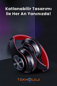 Kablosuz Kulaklık Bluetooth Mikrofonlu Kulaküstü Kulaklık Led Işıklı Katlanabilir Kırmızı ürün fotoğrafı