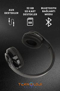 Kablosuz Kulaklık Bluetooth Mikrofonlu Kulaküstü Kulaklık Led Işıklı Katlanabilir SİYAH-KIRMIZI ürün fotoğrafı