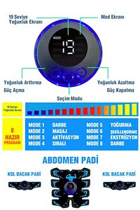8 PAD USB şarjlı Dijital EMS kas similatörü ürün fotoğrafı