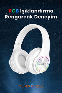 Kablosuz Bluetooth Mikrofonlu Kulaküstü Kulaklık Led Işıklı Katlanabilir Beyaz ürün fotoğrafı