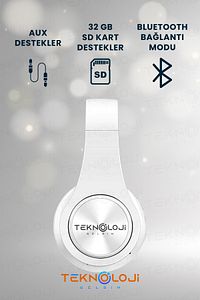 Kablosuz Bluetooth Mikrofonlu Kulaküstü Kulaklık Led Işıklı Katlanabilir Beyaz ürün fotoğrafı