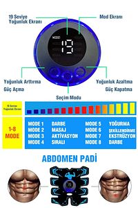 8 PAD USB şarjlı Dijital EMS kas similatörü ürün fotoğrafı