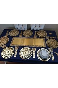 1 Runner(100X33)/8 Amerikan Servis (33CM)/8 B.altlığı/8 Kaşıklık/25 Parça/yemek Sunum Takımı/gold ürün fotoğrafı