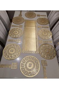 1 Runner(100X33)/8 Amerikan Servis (33CM)/8 B.altlığı/8 Kaşıklık/25 Parça/yemek Sunum Takımı/gold ürün fotoğrafı