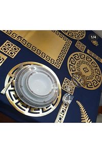 1 Runner(100X33)/8 Amerikan Servis (33CM)/8 B.altlığı/8 Kaşıklık/25 Parça/yemek Sunum Takımı/gold ürün fotoğrafı