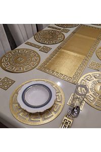 1 Runner(100X33)/8 Amerikan Servis (33CM)/8 B.altlığı/8 Kaşıklık/25 Parça/yemek Sunum Takımı/gold ürün fotoğrafı