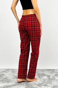 Kadın Pamuklu Ekose Desenli Pijama Altı Eşofman Kurdeleli Kırmızı Siyah Kareli ürün fotoğrafı