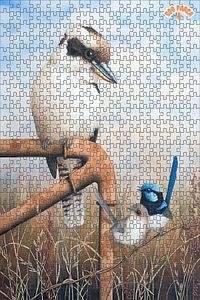 Kookaburra &amp; çalıkuşları Çift Katlı Çerçeveli Asılabilir Ahşap Puzzle 1000 PARÇA 50X70 ürün fotoğrafı