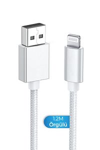 İphone 5/ 5s/ 6/ 6s/ 7 / Plus / Se 1 2 3 Nesil Hızlı Şarj Kablosu Usb To Lightning Örgülü Beyaz ürün fotoğrafı