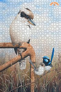 Kookaburra &amp; çalıkuşları Çift Katlı Çerçeveli Asılabilir Ahşap Puzzle 1000 PARÇA 50X70 ürün fotoğrafı