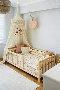 Unisex Montessori Bebek Ve Çocuk Karyolası Doğal Ahşap Yatak 100x200 ürün fotoğrafı