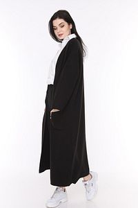 Kadın Siyah Kışlık Kimono Kol Cepli V Yaka Hırka 4100 ürün fotoğrafı