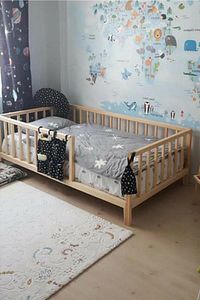 Unisex Montessori Bebek Ve Çocuk Karyolası Doğal Ahşap Yatak 100x200 ürün fotoğrafı