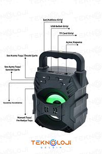 Bluetooth Hoparlör Taşınabilir Ses Bombası Led Işıklı Extra Bass Ses Radyolu Speaker Sd Kart-usb ürün fotoğrafı