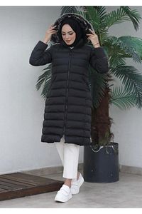 Kürklü Yakalı Uzun Şişme Mont ürün fotoğrafı