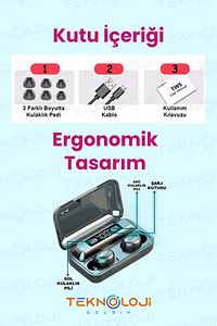 Bluetooth Kulaklık Kulakiçi Powerbanklı Çift Mikrofonlu Dokunmatik Kablosuz Earbuds F9 Pro ürün fotoğrafı