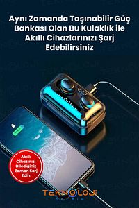 Bluetooth Kulaklık Kulakiçi Powerbanklı Çift Mikrofonlu Dokunmatik Kablosuz Earbuds F9 Pro ürün fotoğrafı