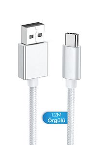 Samsung Xiaomi Oppo Reeder Huawei Usb To Type C Örgülü Hızlı Şarj Kablosu Uyumlu 120 Cm Beyaz ürün fotoğrafı