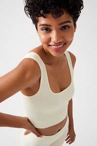 Kadın Ekru Askılı Fitilli Kare Yaka Crop Top Büstiyer Square ürün fotoğrafı