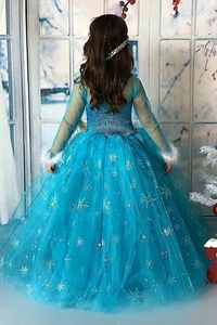 Karlar Ülkesi Frozen Elsa Tarlatanlı Kostüm Mavi Kız Çocuk Elbise Taç Asa Hediye Uzun Kol ürün fotoğrafı