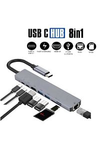 Macbook Pro Air Usb Type-c Hub Dönüştürücü Çevirici Çoklayıcı Usb Hdmı Micro Sd 8 Girişli ürün fotoğrafı