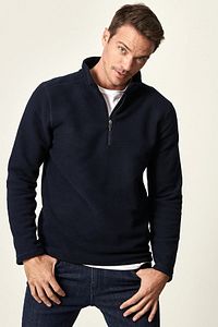 Erkek Lacivert Anti-pilling Tüylenme Yapmayan Standart Fit Bato Yaka Soğuk Geçirmez Polar Sweatshirt ürün fotoğrafı