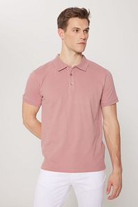 Erkek Gül Kurusu %100 Pamuk Kıvrılmaz Pike Polo Yaka Slim Fit Dar Kesim Tişört ürün fotoğrafı