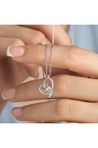 925 Ayar Radyum Kaplama  Sertifikalı  Swarovski Taşlı Kalpli Gümüş Kolye ürün fotoğrafı