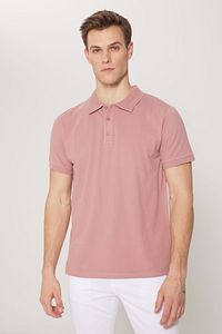 Erkek Gül Kurusu %100 Pamuk Kıvrılmaz Pike Polo Yaka Slim Fit Dar Kesim Tişört ürün fotoğrafı