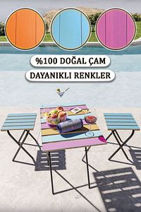 Bahçe Masası Kamp Masası Yükseklik Ayarlı Masa Sandalye Bistro Ahşap Kamp Masası Taburesi 3'lü Set ürün fotoğrafı