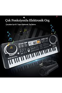 Çocuklar İçin Org Piyano Elektronik Keyboard 61 Tuşlu klavye Mikrofonlu Pilli Karaoke Enstrüman ürün fotoğrafı