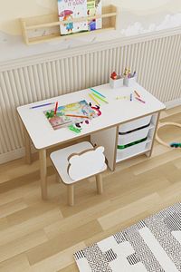 Çocuk Masa Sandalye Takımı-3 Sepetli Çocuk Çalışma Masası Aktivite Masası Yaz-sil Panda Sandalye ürün fotoğrafı