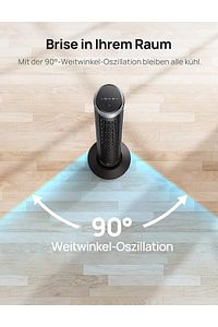 28 dB sessiz kule vantilatör, soğutma uzaktan kumanda, 5 hız, 4 mod, 12 saat zamanlayıcı, 90° ürün fotoğrafı