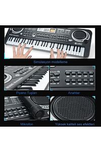 Çocuklar İçin Org Piyano Elektronik Keyboard 61 Tuşlu klavye Mikrofonlu Pilli Karaoke Enstrüman ürün fotoğrafı