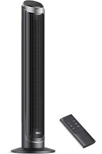 28 dB sessiz kule vantilatör, soğutma uzaktan kumanda, 5 hız, 4 mod, 12 saat zamanlayıcı, 90° ürün fotoğrafı