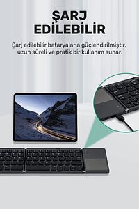 Katlanabilir Bluetooth Mini Klavye Şarj Edilebilir, Touchpadli, Kablosuz ürün fotoğrafı