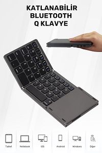 Katlanabilir Bluetooth Mini Klavye Şarj Edilebilir, Touchpadli, Kablosuz ürün fotoğrafı