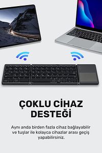 Katlanabilir Bluetooth Mini Klavye Şarj Edilebilir, Touchpadli, Kablosuz ürün fotoğrafı