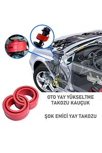 Oto Yay Yükseltme Takozu Uyumlu Kauçuk 2 Adet Kırmızı B ürün fotoğrafı