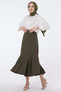 Düz Orta Kadın Haki Etek - 23644 ürün fotoğrafı