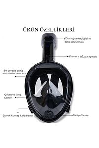 Sm Beden Siyah Dalış Maskesi Ekipmanları 360 Derece Full Face Buğu Önleyici Yüzme Gözlüğü Şnorkel ürün fotoğrafı
