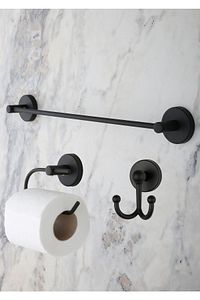 Banyo Aksesuar Seti, Siyah, Düz Havluluk, K. Tuvalet Kağıtlığı, Bornozluk - Mat Siyah ürün fotoğrafı