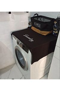Laundry Baskılı Çamaşır Makine Örtüsü Siyah ürün fotoğrafı